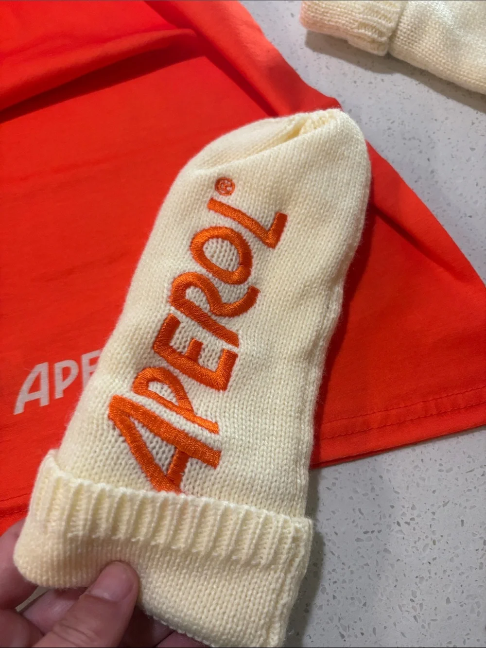 Aperol Orange & Cream Neck Gaiter, Mittens, and Headband Set